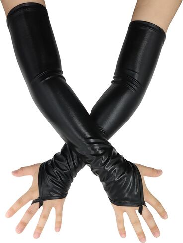 قفازات رجالية ونسائية لامعة معدنية بدون أصابع، قفازات طويلة مرنة in Kuwait