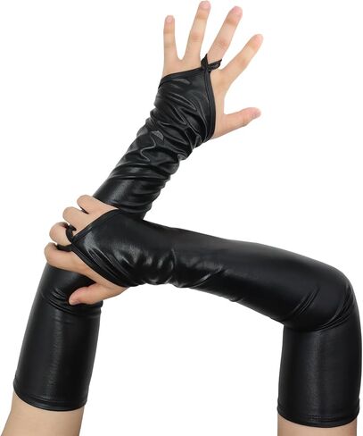 قفازات رجالية ونسائية لامعة معدنية بدون أصابع، قفازات طويلة مرنة in Kuwait