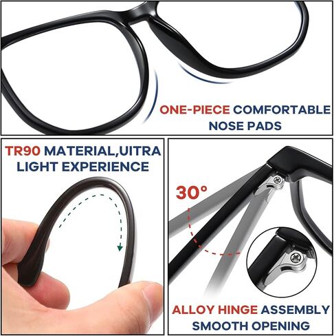 SHEEN KELLY Vintage Oversized Blue Light Blocking Glasses - Square Frame, Black/Tortoiseshell, Large Clear Lens in Kuwait