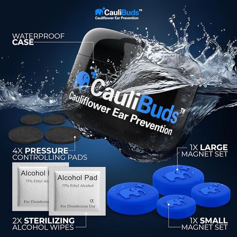 CauliBuds™ Cauliflower Ear Magnets - Premium Silicone Magnet Compression Kit for Cauliflower Ear Prevention & Treatment in BJJ, Wrestling, MMA, & Rugby - Minimize Ear Draining (Black) in Kuwait