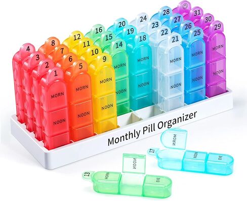 Zoksi Monthly Pill Organizer 3 Times a Day, One Month Pill Box Organizer Morn-Noon-Eve, 30 Day Pill Case for Travel, 31 Day Medicine Organizer with 32 Removable Compartments for All Meds in Kuwait