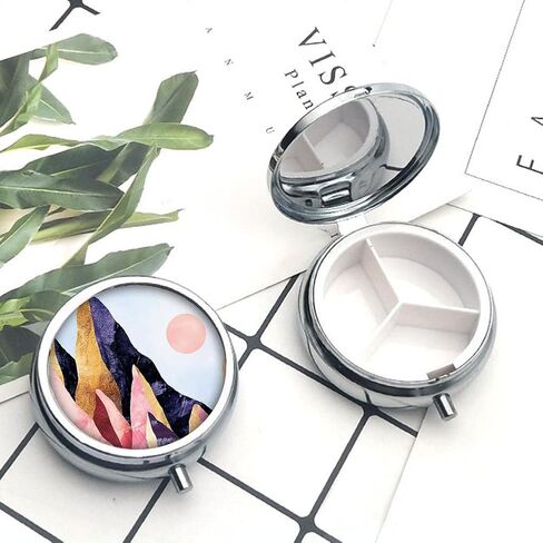 صندوق حبوب دواء مستدير من Udoosun، محفظة جيب صغيرة مزخرفة مكونة من 3 أقسام، محمولة للسفر، دواء فيتامين، حامل منظم لحبوب منع الحمل، زهرة اللوتس المائية الزرقاء، 1.97 × 1.97 × 0.8 بوصة (عبوة من قطعة واحدة) in Kuwait