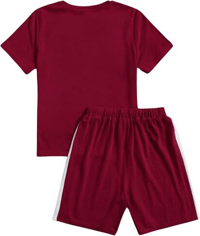 SweatyRocks Boy's Colorblock Letter Print 2 Piece Outfits Crew Neck Short Sleeve Tee Top and Track Shorts Set in Saudi Arabia