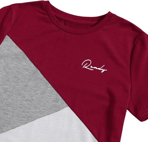 SweatyRocks Boy's Colorblock Letter Print 2 Piece Outfits Crew Neck Short Sleeve Tee Top and Track Shorts Set in Saudi Arabia