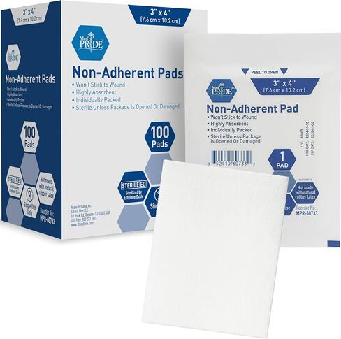 MED PRIDE Sterile Non-Adherent Pads| 100-Pack, 2"x 3"|Non-Adhesive Wound Dressing| Highly Absorbent & Non-Stick, Painless Removal-Switch| Individually Wrapped for Extra Protection in Kuwait