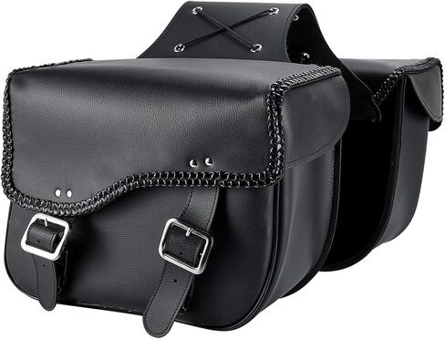 حقائب سرج الدراجات النارية من الجلد الصناعي من Dream Apparel تُرمي فوق حقائب السرج، حقائب جانبية للدراجات النارية من مادة PVC لسيارة Honda Shadow Sportster Softail Dyna V-star (أسود) in Kuwait