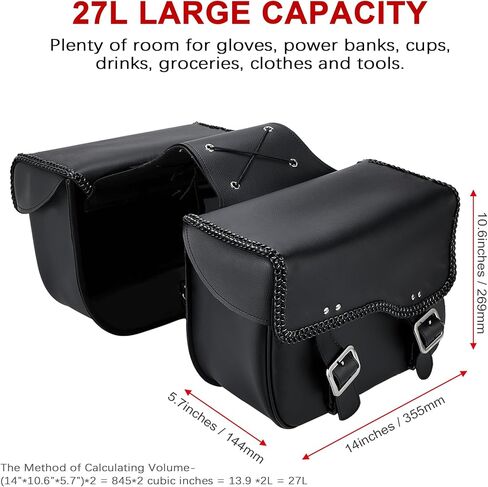 حقائب سرج الدراجات النارية من الجلد الصناعي من Dream Apparel تُرمي فوق حقائب السرج، حقائب جانبية للدراجات النارية من مادة PVC لسيارة Honda Shadow Sportster Softail Dyna V-star (أسود) in Kuwait