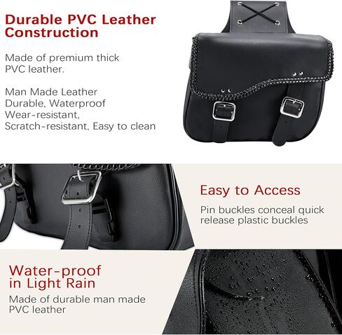 حقائب سرج الدراجات النارية من الجلد الصناعي من Dream Apparel تُرمي فوق حقائب السرج، حقائب جانبية للدراجات النارية من مادة PVC لسيارة Honda Shadow Sportster Softail Dyna V-star (أسود) in Kuwait