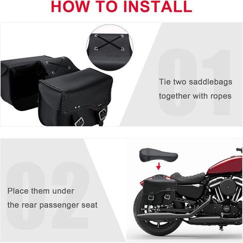 حقائب سرج الدراجات النارية من الجلد الصناعي من Dream Apparel تُرمي فوق حقائب السرج، حقائب جانبية للدراجات النارية من مادة PVC لسيارة Honda Shadow Sportster Softail Dyna V-star (أسود) in Kuwait