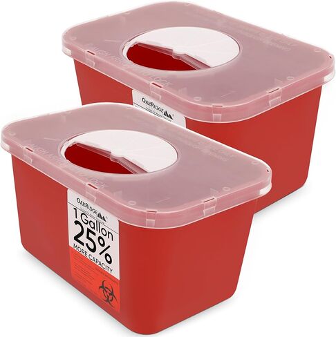 Oakridge Products Large Sharps Container for Home Use and Professional 1 Gallon (2-Pack), Biohazard Needle and Syringe Disposal, Rotating Lid, CDC Certified in Saudi Arabia