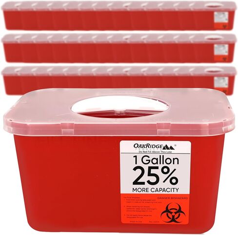 Oakridge Products Large Sharps Container for Home Use and Professional 1 Gallon (2-Pack), Biohazard Needle and Syringe Disposal, Rotating Lid, CDC Certified in Saudi Arabia
