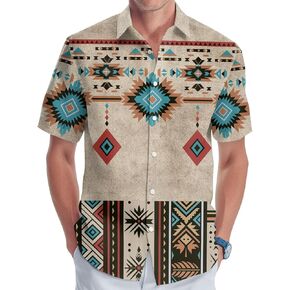 Men's Casual Hawaiian Shirt, Tropical Print Button Down Shirt for Men, Summer Short Sleeve, Gifts for Birthday