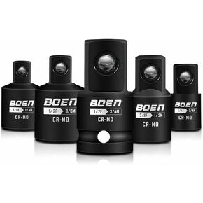 5 Piece Impact Socket Adapter Set and Reducer Set, Standard SAE, 1/4", 3/8", 1/2" Drive Socket Adapter Set, CR-MO Steel Impact Adapter Conversion Set for Impact Driver Wrench