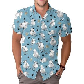 Farm Animal Print Short Sleeve Hawaiian Shirt, Funny Pattern Casual Button Shirt, Summer Shirt, Birthday Gifts