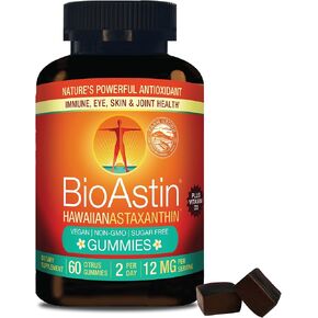 Nutrex Hawaii BioAstin Hawaiian Astaxanthin - 12mg, 60 Gummies - Farm-Direct Premium Antioxidant Supplement to Support Eye, Skin, Joint & Immune System Health - Non-GMO & Gluten-Free