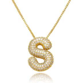 18k Bubble Letter Necklace Gold for Women, Rhinestone Bubble Balloon Initial Necklace for Her, Charm Puff Letter Name Pendant Chunky Alphabet necklace in Kuwait