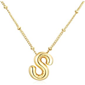 18k Bubble Letter Necklace Gold for Women, Rhinestone Bubble Balloon Initial Necklace for Her, Charm Puff Letter Name Pendant Chunky Alphabet necklace