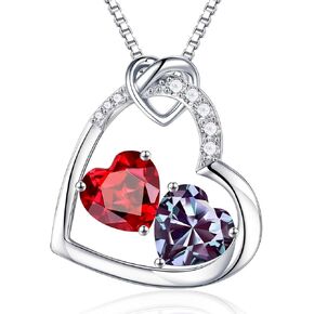 Iefil Birthstone Necklace for Women - 925 Sterling Silver Double Heart Birthstone Necklace Personalized Gifts Birthday Gifts for Women Anniversary Christmas Gifts for Women Wife Girlfriend Her