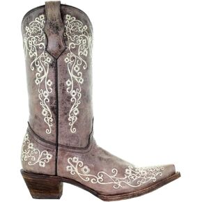 Corral Boots Kids Girls Floral Tooled-Inlay Pointed Toe Casual Boots Mid Calf - Brown