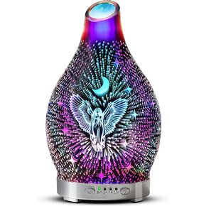 MAXWINER Essential Oil Diffuser 3D Glass Angel Aromatherapy Diffuser, Ultrasonic Cool Mist Oil Diffuser, Auto Shut-Off, Timer Setting, 7 Colors LED Lights Changing for Home, Office, Spa 120ml
