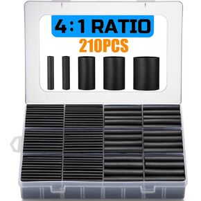 210 PCS Heat Shrink Tubing Kit - 4:1 Shrink Ratio Dual Wall Heat Shrink Tubing, Adhesive Lined - Industrial Heat-Shrink Tubing - Automotive Industrial Heat-Shrink Tubing,Black