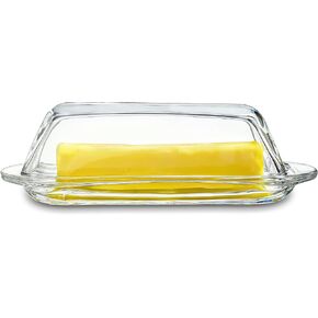 6.5'' Clear Glass Butter Dish with Handled Lid,Classic 2-Piece Design Butter Keeper For Countertop,Dishwasher Safe