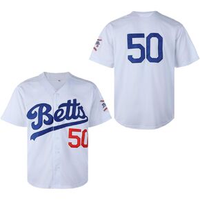 Men's #50 Betts Jersey Button Down LA 90s Hip Hop Los Angeles Baseball Jersey Stitched