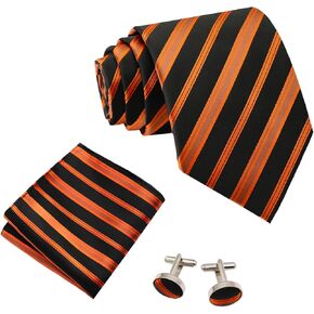 Mantieqingway 3Pcs Mens Ties Set, Striped Ties & Handkerchief & Cufflinks for Formal Business Prom Wedding School, Best Gifts