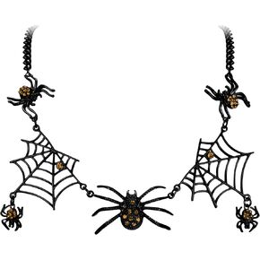 EVER FAITH Halloween Party Costume Jewelry Austrian Crystal Gothic Tarantula Spider Web Collar Necklace Cosplay Accessories for Women