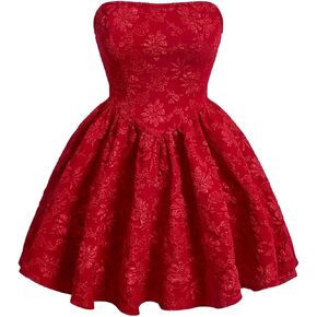Floerns Women's Elegant Strapless Jacquard Flare Hem Mini Tube Dress