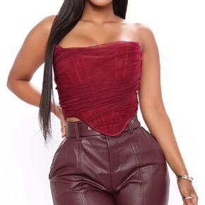 Women's Sleeveless Sexy Strapless Mesh Bustier Open Back Boned Corset Bodyshaper Crop Top