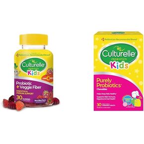Culturelle Daily Probiotic for Kids + Veggie Fiber Gummies (Ages 3+) - 30 Count & Kids Chewable Daily Probiotic for Kids, Ages 3+, 30 Count, #1 Pediatrician-Recommend