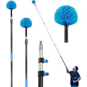 High Ceiling Fan Duster with 5-8 Foot Extension Pole, Extendable Reusable Cobweb, Feather, Window Cleaning Squeegee Kit