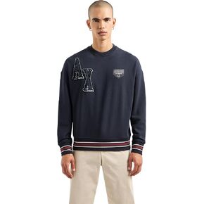 Emporio Armani Men's Collegiate Capsule Cotton French Terry Patch Logo Letters Pullover Sweatshirt