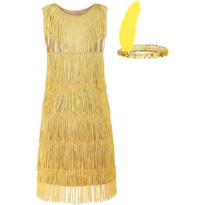 JerrisApparel Girls Tassel Latin Dance Dress Fringe Flapper Costume Dress with Headband in Kuwait