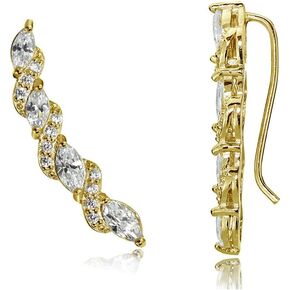 Sterling Silver Cubic Zirconia Twist Crawler Climber Hook Earrings