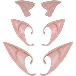 3 Pairs Cosplay Fairy Pixie Elf Ears Cuff Earrings Set Soft Pointed Ears Tips for Christmas Halloween Costume Masquerade Accessories Anime Party Latex Ears Jewelry
