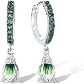 Santuzza 925 Sterling Silver Enamel Tulip Cuff Pierced Earrings for Women