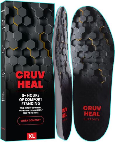 CRUVHEAL Work Boot Insoles Men Anti-Fatigue Shoe Inserts Low Arch Black, XL | Work insoles for men and women that fit work boots and keep feet comfortable when standing all day in Saudi Arabia