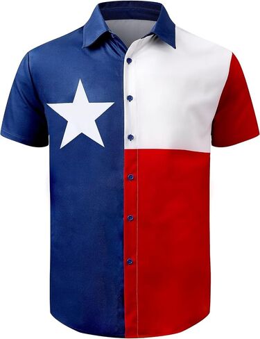 Men's 4th of July Shirt American Flag Texas Flag Button Up Hawaiian Short Sleeve Party Shirt, S-4XL in Kuwait