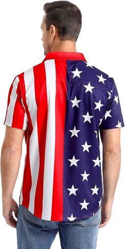 Men's 4th of July Shirt American Flag Texas Flag Button Up Hawaiian Short Sleeve Party Shirt, S-4XL in Kuwait