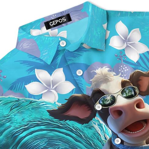 Farm Animal Print Short Sleeve Hawaiian Shirt, Funny Pattern Casual Button Shirt, Summer Shirt, Birthday Gifts in Saudi Arabia