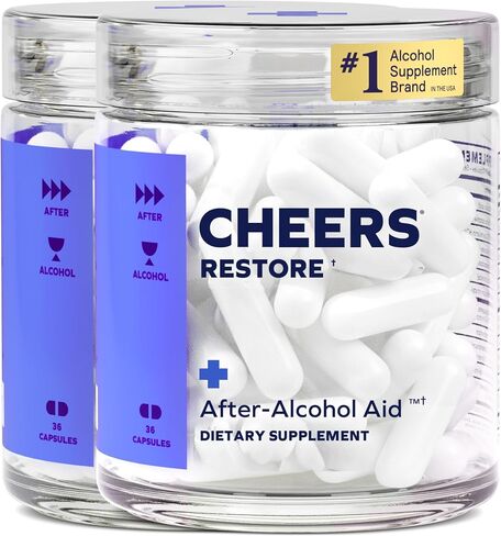 Cheers Restore | Supplement with DHM + L-Cysteine | Feel Better After Drinking & Support Your Liver | 12 Doses | Dihydromyricetin, Cysteine, Prickly Pear, B-Vitamins, Ginger in Kuwait