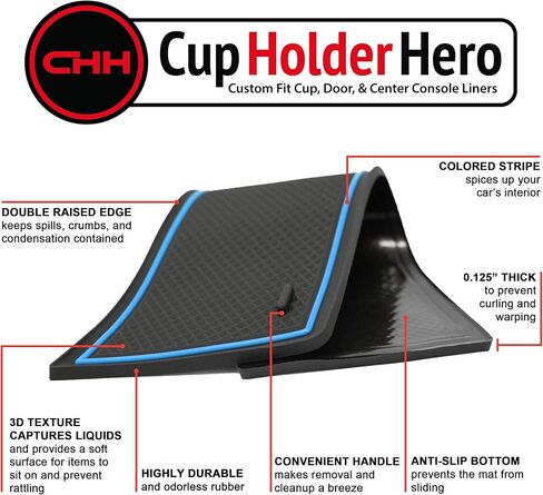 CupHolderHero fits Chevy Blazer Accessories 2019-2023 Premium Custom Interior Non-Slip Anti Dust Cup Holder Inserts, Center Console Liner Mats, Door Pocket Liners 19pc Set (Red Trim) in Kuwait