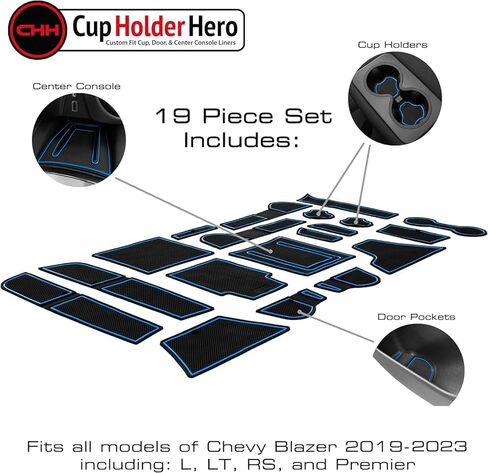CupHolderHero fits Chevy Blazer Accessories 2019-2023 Premium Custom Interior Non-Slip Anti Dust Cup Holder Inserts, Center Console Liner Mats, Door Pocket Liners 19pc Set (Red Trim) in Kuwait