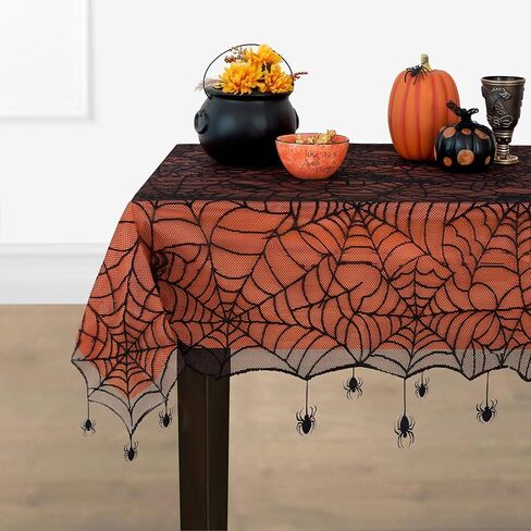 Elrene Home Fashions Crawling Spider Halloween Lace Table Runner and Mantle Scarf, Seasonal Halloween Table Runner, 13" x 70", Black in Kuwait