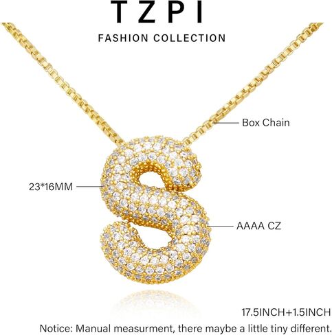 18k Bubble Letter Necklace Gold for Women, Rhinestone Bubble Balloon Initial Necklace for Her, Charm Puff Letter Name Pendant Chunky Alphabet necklace in Kuwait