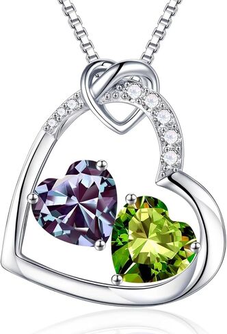 Iefil Birthstone Necklace for Women - 925 Sterling Silver Double Heart Birthstone Necklace Personalized Gifts Birthday Gifts for Women Anniversary Christmas Gifts for Women Wife Girlfriend Her in Saudi Arabia