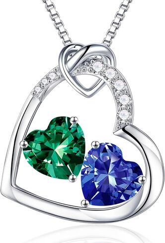 Iefil Birthstone Necklace for Women - 925 Sterling Silver Double Heart Birthstone Necklace Personalized Gifts Birthday Gifts for Women Anniversary Christmas Gifts for Women Wife Girlfriend Her in Saudi Arabia