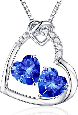 Iefil Birthstone Necklace for Women - 925 Sterling Silver Double Heart Birthstone Necklace Personalized Gifts Birthday Gifts for Women Anniversary Christmas Gifts for Women Wife Girlfriend Her in Saudi Arabia